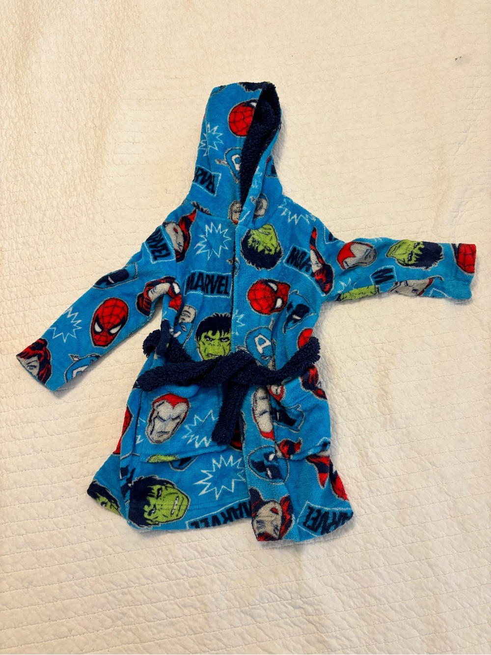 Marvel Blue Kids Hooded Robe with Comic Character Print